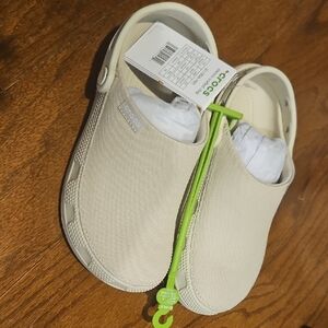 CROCS Beige Canvas Slip-On Clogs with Adjustable Heel Strap